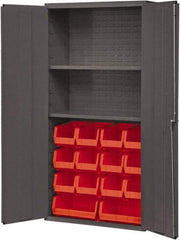 Durham - 2 Shelf 14 Bin Storage Cabinet - Steel, 36" Wide x 18" Deep x 72" High, Red - Americas Industrial Supply