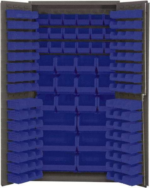 Durham - 132 Bin Storage Cabinet - Steel, 36" Wide x 24" Deep x 72" High, Blue - Americas Industrial Supply