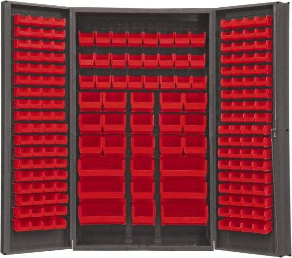 Durham - 192 Bin Storage Cabinet - Steel, 48" Wide x 24" Deep x 84" High, Red - Americas Industrial Supply