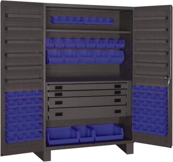 Durham - 2 Shelf 72 Bin Storage Cabinet - Steel, 48" Wide x 24" Deep x 78" High, Blue - Americas Industrial Supply
