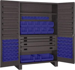 Durham - 2 Shelf 69 Bin Storage Cabinet - Steel, 48" Wide x 24" Deep x 78" High, Blue - Americas Industrial Supply