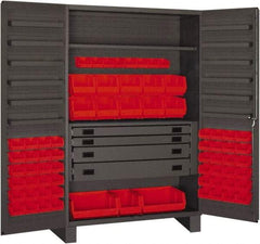 Durham - 2 Shelf 69 Bin Storage Cabinet - Steel, 48" Wide x 24" Deep x 78" High, Red - Americas Industrial Supply