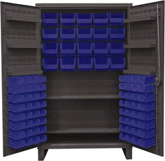 Durham - 2 Shelf 84 Bin Storage Cabinet - Steel, 48" Wide x 24" Deep x 78" High, Blue - Americas Industrial Supply