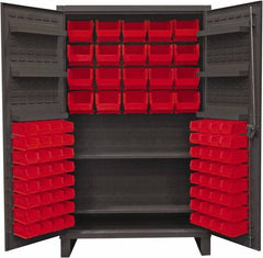 Durham - 2 Shelf 84 Bin Storage Cabinet - Steel, 48" Wide x 24" Deep x 78" High, Red - Americas Industrial Supply