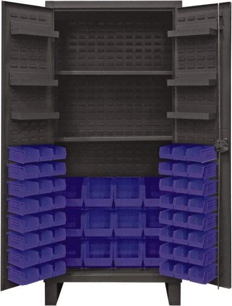 Durham - 2 Shelf 60 Bin Storage Cabinet - Steel, 36" Wide x 24" Deep x 78" High, Blue - Americas Industrial Supply