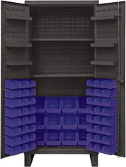 Durham - 2 Shelf 60 Bin Storage Cabinet - Steel, 36" Wide x 24" Deep x 78" High, Blue - Americas Industrial Supply