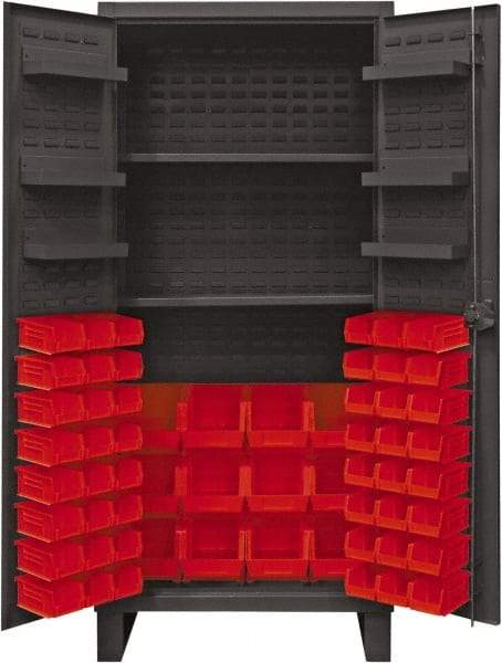 Durham - 2 Shelf 60 Bin Storage Cabinet - Steel, 36" Wide x 24" Deep x 78" High, Red - Americas Industrial Supply