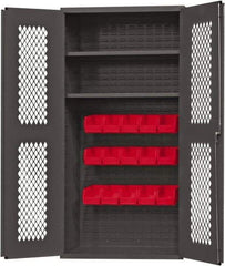 Durham - 2 Shelf 15 Bin Storage Cabinet - Steel, 36" Wide x 24" Deep x 72" High, Red - Americas Industrial Supply