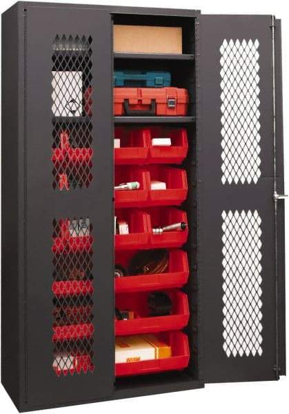 Durham - 2 Shelf 18 Bin Storage Cabinet - Steel, 36" Wide x 18" Deep x 72" High, Red - Americas Industrial Supply