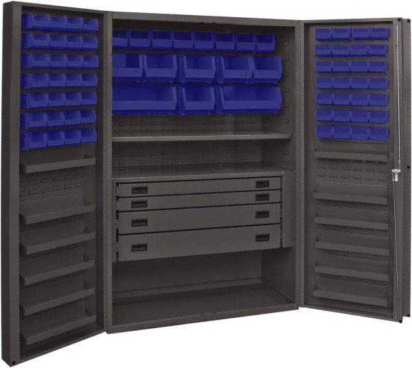 Durham - 2 Shelf 72 Bin Storage Cabinet - Steel, 48" Wide x 24" Deep x 72" High, Blue - Americas Industrial Supply