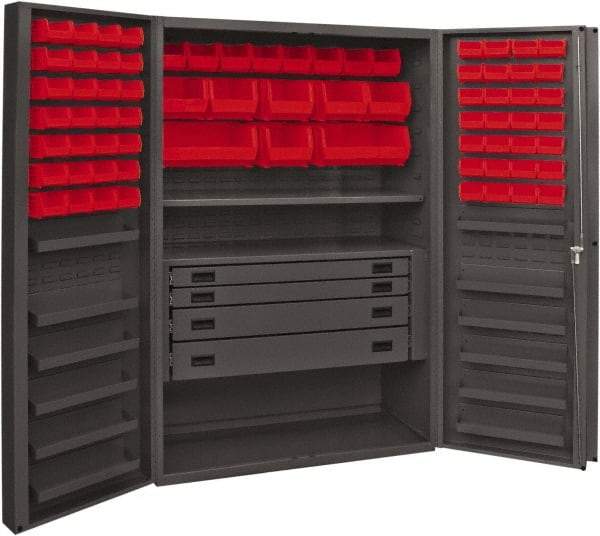 Durham - 2 Shelf 72 Bin Storage Cabinet - Steel, 48" Wide x 24" Deep x 72" High, Red - Americas Industrial Supply