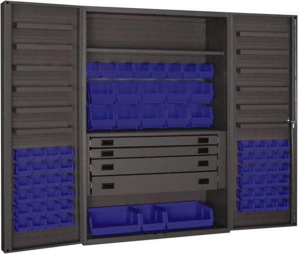 Durham - 2 Shelf 69 Bin Storage Cabinet - Steel, 48" Wide x 24" Deep x 72" High, Blue - Americas Industrial Supply