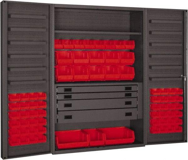Durham - 2 Shelf 69 Bin Storage Cabinet - Steel, 48" Wide x 24" Deep x 72" High, Red - Americas Industrial Supply
