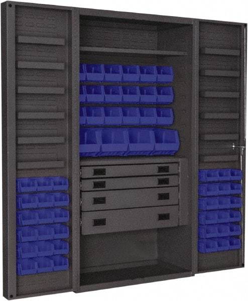 Durham - 2 Shelf 58 Bin Storage Cabinet - Steel, 36" Wide x 24" Deep x 72" High, Blue - Americas Industrial Supply