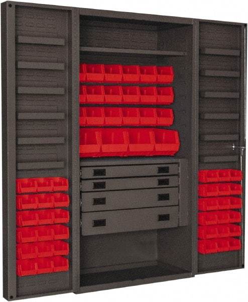 Durham - 2 Shelf 58 Bin Storage Cabinet - Steel, 36" Wide x 24" Deep x 72" High, Red - Americas Industrial Supply