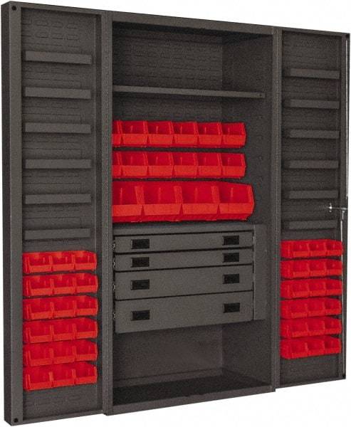 Durham - 2 Shelf 52 Bin Storage Cabinet - Steel, 36" Wide x 24" Deep x 72" High, Red - Americas Industrial Supply