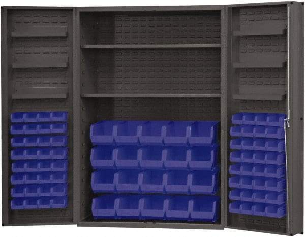 Durham - 2 Shelf 84 Bin Storage Cabinet - Steel, 48" Wide x 24" Deep x 72" High, Blue - Americas Industrial Supply