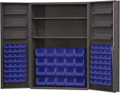 Durham - 2 Shelf 84 Bin Storage Cabinet - Steel, 48" Wide x 24" Deep x 72" High, Blue - Americas Industrial Supply
