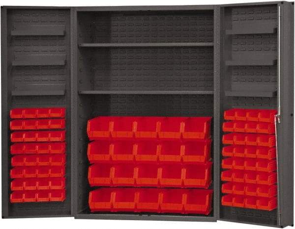 Durham - 2 Shelf 84 Bin Storage Cabinet - Steel, 48" Wide x 24" Deep x 72" High, Red - Americas Industrial Supply