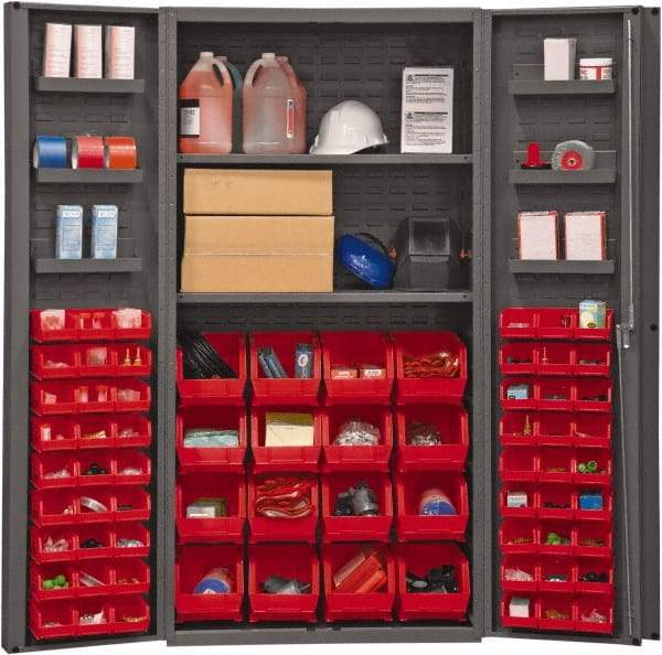 Durham - 2 Shelf 64 Bin Storage Cabinet - Steel, 36" Wide x 24" Deep x 72" High, Red - Americas Industrial Supply