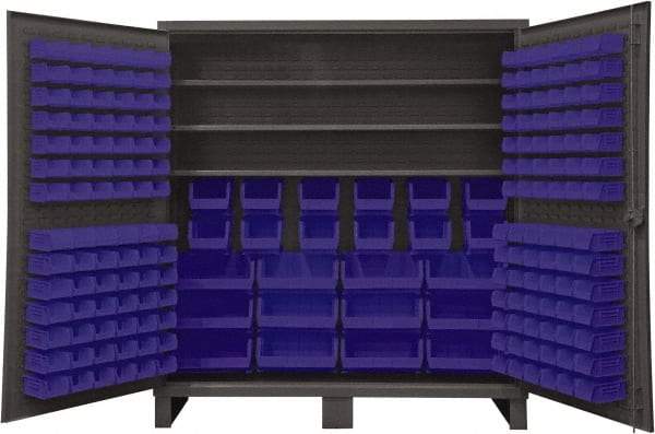 Durham - 3 Shelf 192 Bin Storage Cabinet - Steel, 72" Wide x 24" Deep x 78" High, Blue - Americas Industrial Supply
