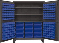 Durham - 3 Shelf 156 Bin Storage Cabinet - Steel, 60" Wide x 24" Deep x 78" High, Blue - Americas Industrial Supply