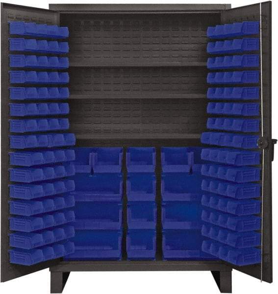 Durham - 3 Shelf 134 Bin Storage Cabinet - Steel, 48" Wide x 24" Deep x 78" High, Blue - Americas Industrial Supply