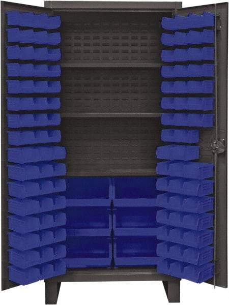 Durham - 3 Shelf 102 Bin Storage Cabinet - Steel, 36" Wide x 24" Deep x 78" High, Blue - Americas Industrial Supply