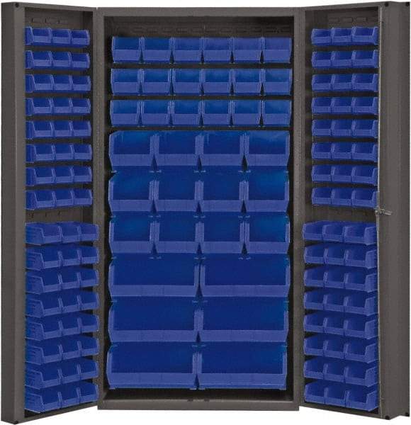 Durham - 132 Bin Storage Cabinet - Steel, 36" Wide x 24" Deep x 72" High, Blue - Americas Industrial Supply