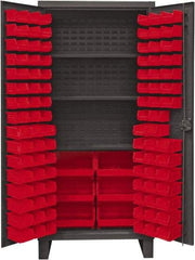 Durham - 3 Shelf 102 Bin Storage Cabinet - Steel, 36" Wide x 24" Deep x 78" High, Red - Americas Industrial Supply