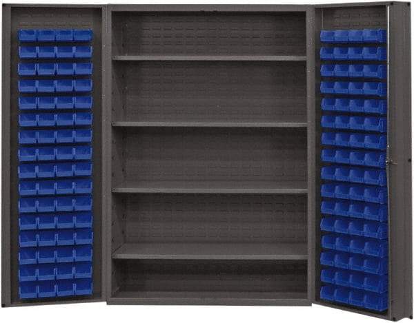 Durham - 4 Shelf 128 Bin Storage Cabinet - Steel, 48" Wide x 24" Deep x 72" High, Blue - Americas Industrial Supply