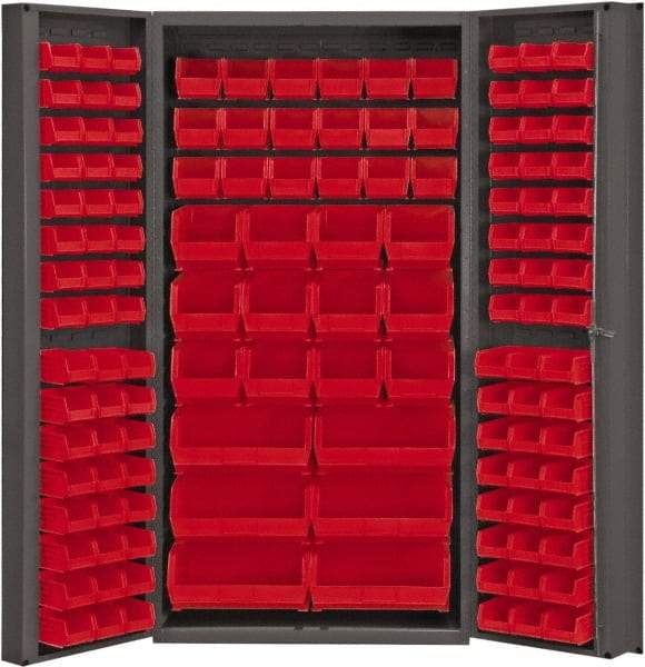 Durham - 132 Bin Storage Cabinet - Steel, 36" Wide x 24" Deep x 72" High, Red - Americas Industrial Supply