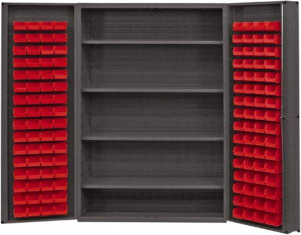 Durham - 4 Shelf 128 Bin Storage Cabinet - Steel, 48" Wide x 24" Deep x 72" High, Red - Americas Industrial Supply