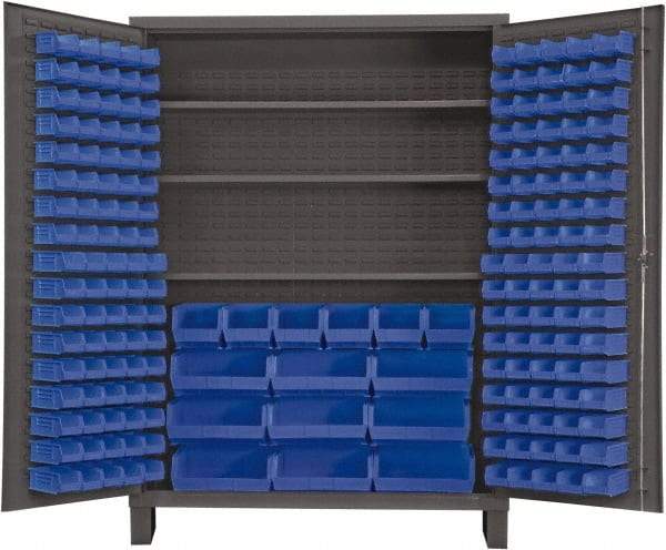 Durham - 3 Shelf 185 Bin Storage Cabinet - Steel, 60" Wide x 24" Deep x 84" High, Blue - Americas Industrial Supply