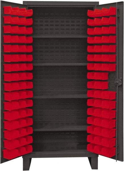 Durham - 4 Shelf 96 Bin Storage Cabinet - Steel, 36" Wide x 24" Deep x 78" High, Red - Americas Industrial Supply