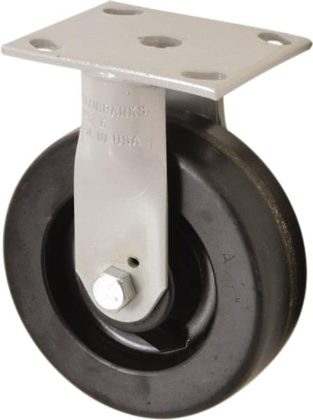 Fairbanks - 6" Diam x 2" Wide x 7-1/2" OAH Top Plate Mount Rigid Caster - Polyolefin, 650 Lb Capacity, Plains Bearing, 4 x 4-1/2" Plate - Americas Industrial Supply