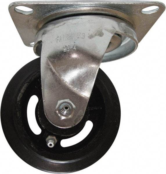 Fairbanks - 4" Diam x 1-1/2" Wide x 5-1/4" OAH Top Plate Mount Swivel Caster - Mold on Rubber, 200 Lb Capacity, Roller Bearing, 4 x 5" Plate - Americas Industrial Supply
