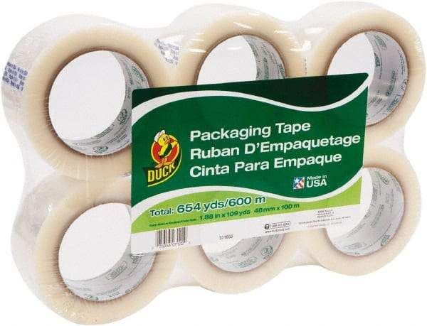 Duck - 1-7/8" x 110 Yd Clear Acrylic Adhesive Packaging Tape - Polypropylene Film Backing, 1.9 mil Thick, 25 Lb Tensile Strength, Series DUC - Americas Industrial Supply