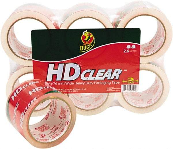 Duck - 3" x 55 Yd Clear Acrylic Adhesive Packaging Tape - Polypropylene Film Backing, 2.6 mil Thick, 31 Lb Tensile Strength, Series DUC - Americas Industrial Supply