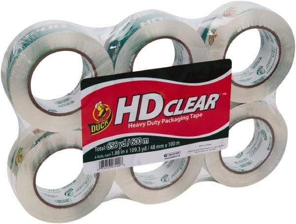 Duck - 1-7/8" x 110 Yd Clear Acrylic Adhesive Packaging Tape - Polypropylene Film Backing, 2.6 mil Thick, 31 Lb Tensile Strength, Series DUC - Americas Industrial Supply