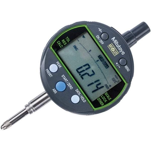 Mitutoyo - 0 to 12.7mm Range, 0.001 & 0.01mm Graduation, Electronic Drop Inidicator - Flat Back, 0.003mm Accuracy, LCD Display, Metric - Americas Industrial Supply
