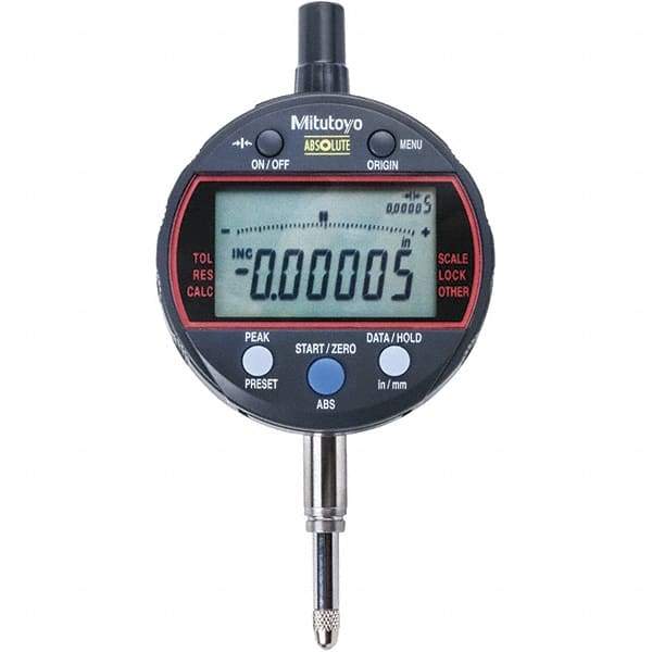 Mitutoyo - 0 to 1/2" Range, 0.001mm Graduation, Electronic Drop Indicator - Flat Back, Accurate to 0.0001", Inch & Metric System, LCD Display - Americas Industrial Supply