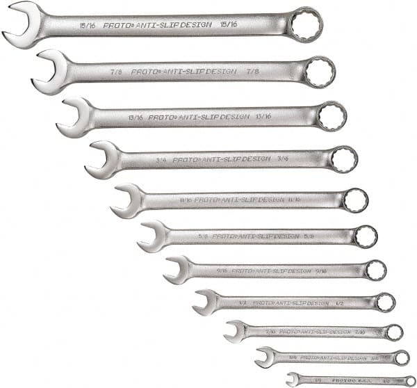 Proto - 11 Piece, 1/4" to 15/16", 12 Point Combination Wrench Set - Inch Measurement Standard, Satin Chrome Finish - Americas Industrial Supply