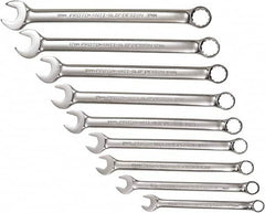 Proto - 9 Piece, 10mm to 18mm, 12 Point Combination Wrench Set - Metric Measurement Standard, Full Polish Chrome Finish, Comes in Tool Roll - Americas Industrial Supply