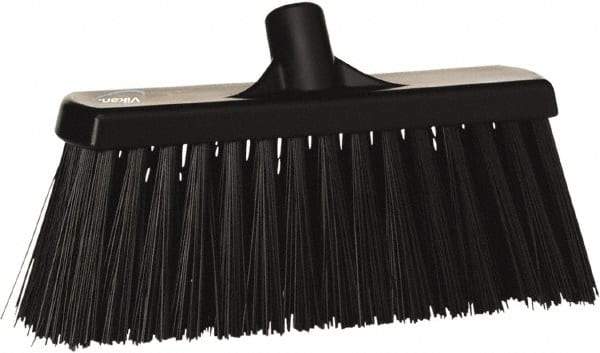 Vikan - 12" Heavy Duty Synthetic Push Broom - 3-1/2" Bristle Length, Plastic Block, European Threaded Handle Connection - Americas Industrial Supply