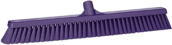 Vikan - 24" Fine Particle Synthetic Push Broom - 2" Bristle Length, Plastic Block, European Threaded Handle Connection - Americas Industrial Supply