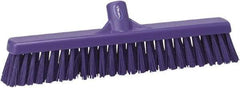 Vikan - 16" Fine Particle Synthetic Push Broom - 2" Bristle Length, Plastic Block, European Threaded Handle Connection - Americas Industrial Supply