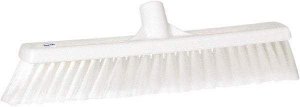 Vikan - 16" Fine Particle Synthetic Push Broom - 2" Bristle Length, Plastic Block, European Threaded Handle Connection - Americas Industrial Supply