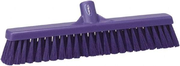 Vikan - 16" Fine Particle Synthetic Push Broom - 2" Bristle Length, Plastic Block, European Threaded Handle Connection - Americas Industrial Supply