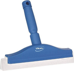 Vikan - 10" Foam Rubber Blade Bench Squeegee - Double Edge, Blue, Plastic Holder - Americas Industrial Supply